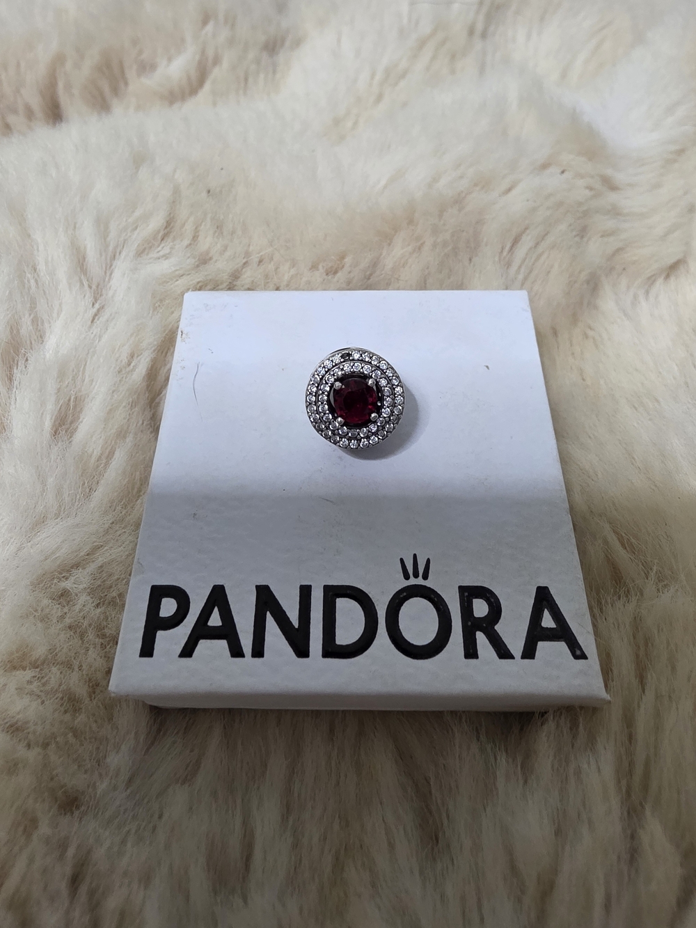 Pandora Sterling Silver Ring with Deep Red Center and CZ Halo
